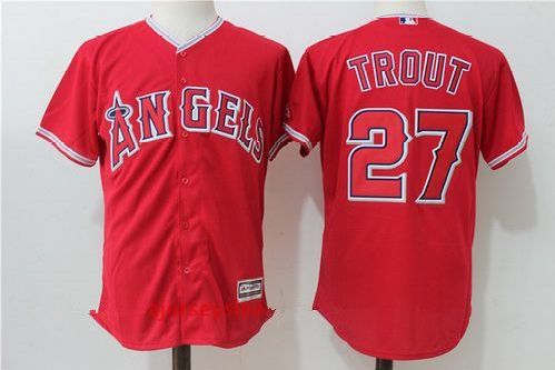 Men's Los Angeles Angels Of Anaheim #27 Mike Trout Red Stitched Mlb Majestic Cool Base Jersey Mlb