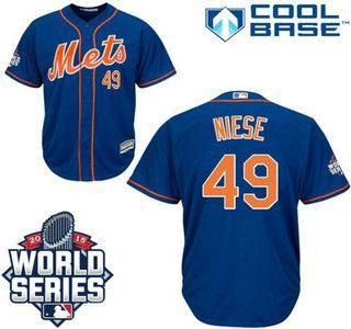 New York Mets #49 Jon Niese Royal Blue Orange Cool Base Jersey With 2015 World Series Participant Patch Mlb