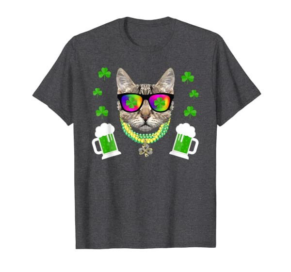 St Patricks Day 2018 Funny Cat Sunglasses Beer Bead T-Shirt