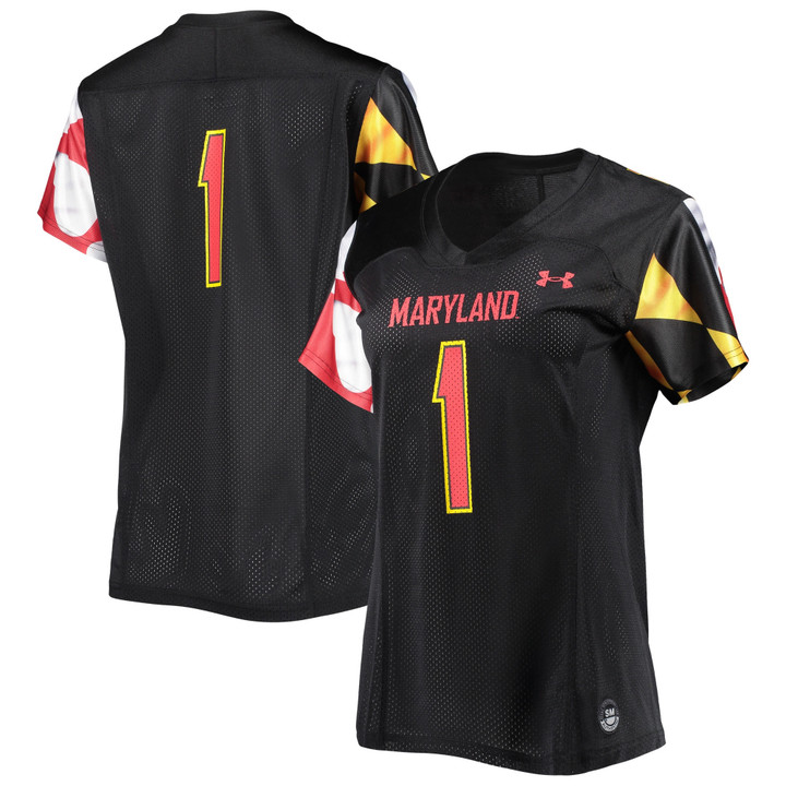 Number 1 Maryland Terrapins Under Armour Womens Replica Jersey Black Ncaa