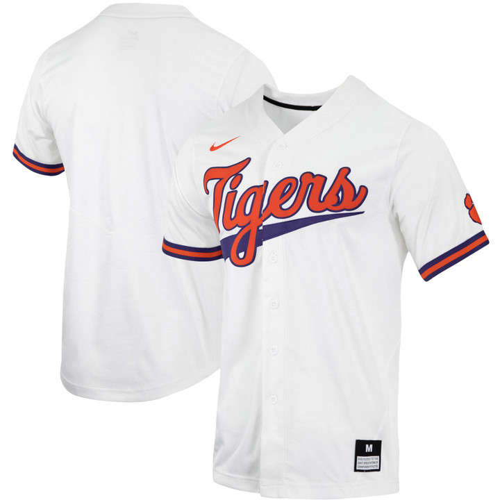 Clemson Tigers Nike Replica Full Button Baseball Jersey White Ncaa