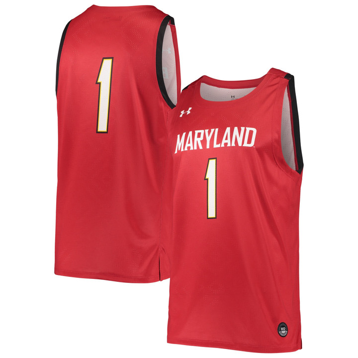 Number 1 Maryland Terrapins Under Armour College Replica Basketball Jersey Red Ncaa