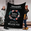 Personalized Black Blanket For Grandma From Grandkids You'Ll Know That We Love You Print Flower Wreath Custom Name
