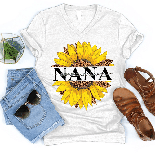 Nana Sunflower - Art | Personalized V-Neck Shirt