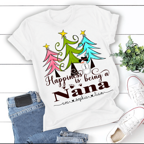 Happiness Is Being A Nana - Christmas | Personalized T-Shirt