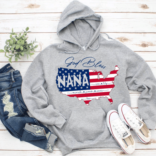 God Bless Nana - Flag | Personalized Hooded Sweatshirt