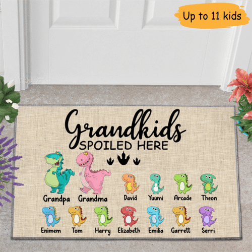 Grandkids Spoiled Here Dinosaur Personalized Doormat