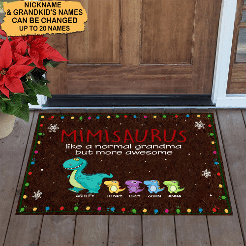 Personalized Mimi Saurus With Grandkids Doormat Christmas Family Gift