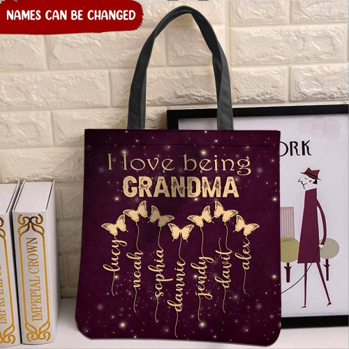 Personalized Gift For Grandma I Love Being Grandma Butterfly Heart Tote Bag
