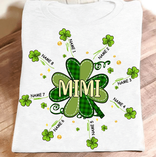 Mimi With Grandkids Names Shamrocks - New | Personalized T-Shirt