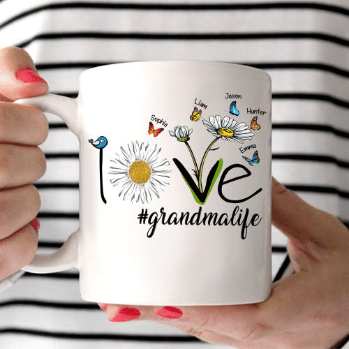 Love Grandma Life Daisy Butterfly | Personalized Mug