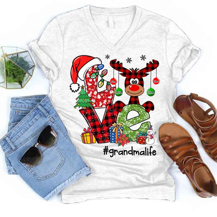 Love Grandma Life Reindeer | Personalized V-Neck Shirt
