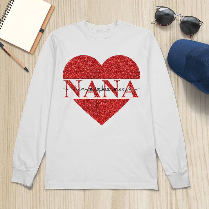 Lovely Nana Heart Valentine | Personalized Long Sleeve Shirt