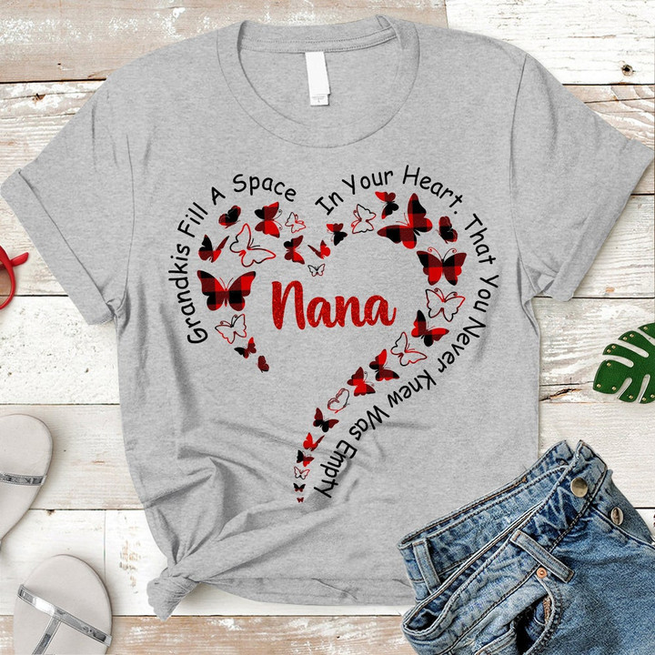Grandkids Fill A Space In Your Heart That You Never Knew Was Empty Butterflies Heart Red Plaid Personalized Shirt For Grandma