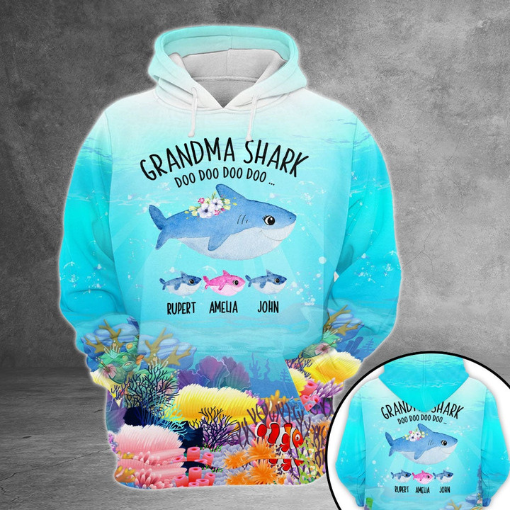 Personalized Grandma Shark Doo Doo Under The Sea All Over Print Shirts For Grandma Nana GiGi Nickname And Grandkid's Name Can Be Change