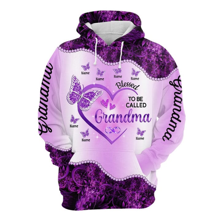 Personalized Purple Heart Butterflies All Over Print Shirts For Grandma Nana GiGi