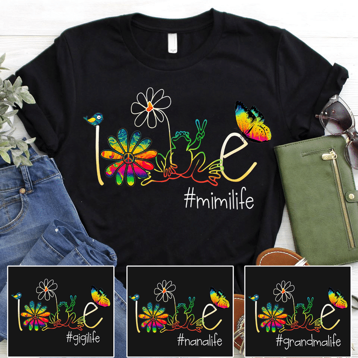 Personalized Love grandma frog hippie T-Shirt