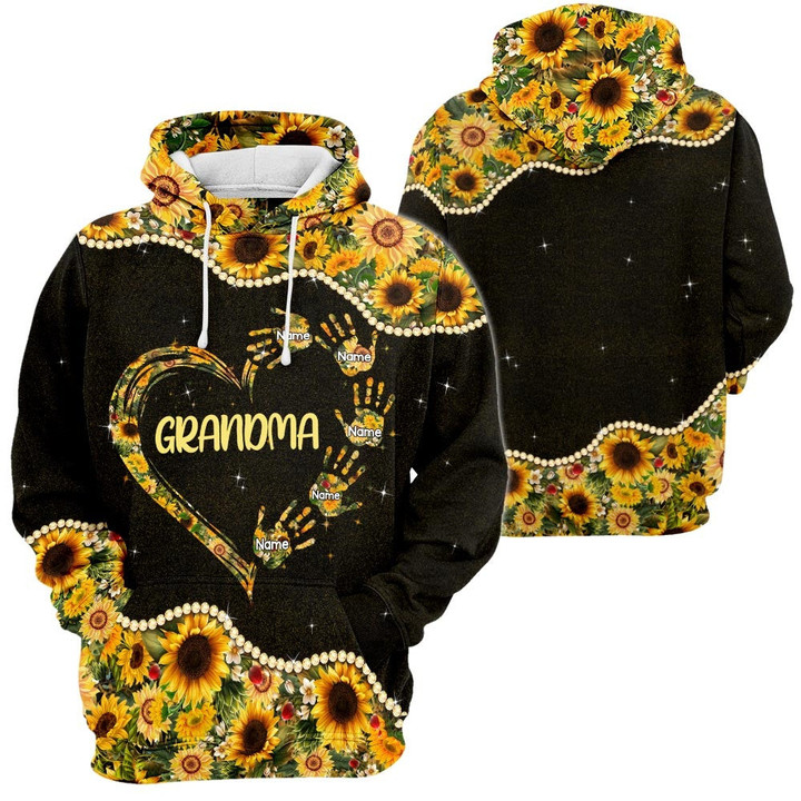 Personalized Grandma Heart Sunflower Pattern All Over Print Shirts