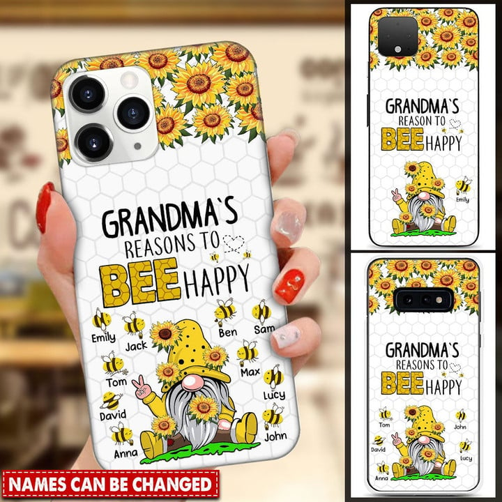Grandma's Reasons To Bee Happy Sunflower Gnome Custom Gift For Grandma Silicone Phonecase