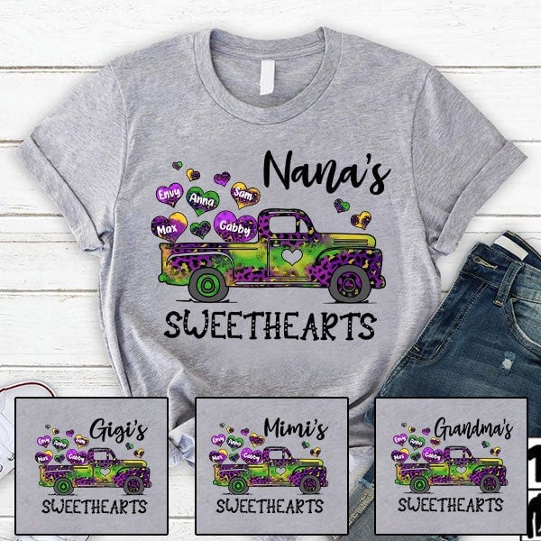 Personalized Grandma Sweethearts and grandkids mardi gras T-Shirt