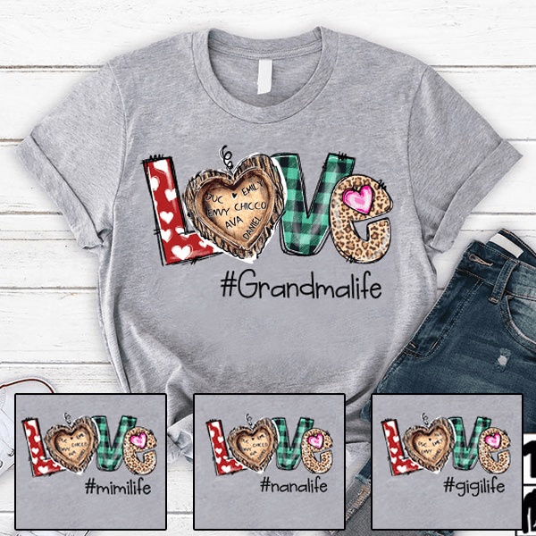 Personalized Grandma love tree and grandkids heart T-Shirt