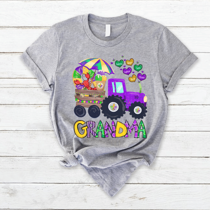 Personalized Grandma And Grandkids Hearts Color Tractor Gift Mardi Gras T-Shirt