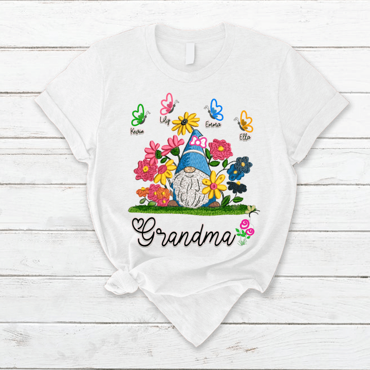 Grandma Gnome flowers Art | Personalized T-Shirt