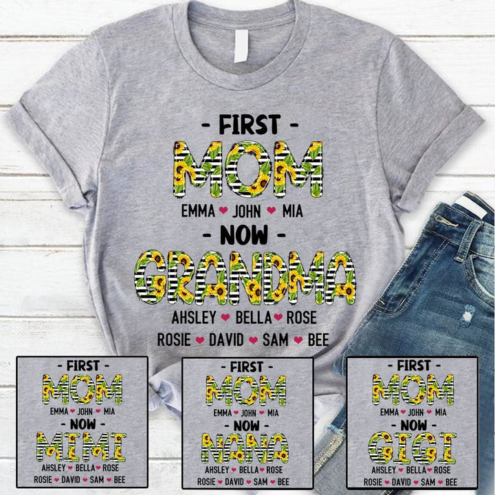 Personalized First Mom Now Grandma Sunflower T-Shirt
