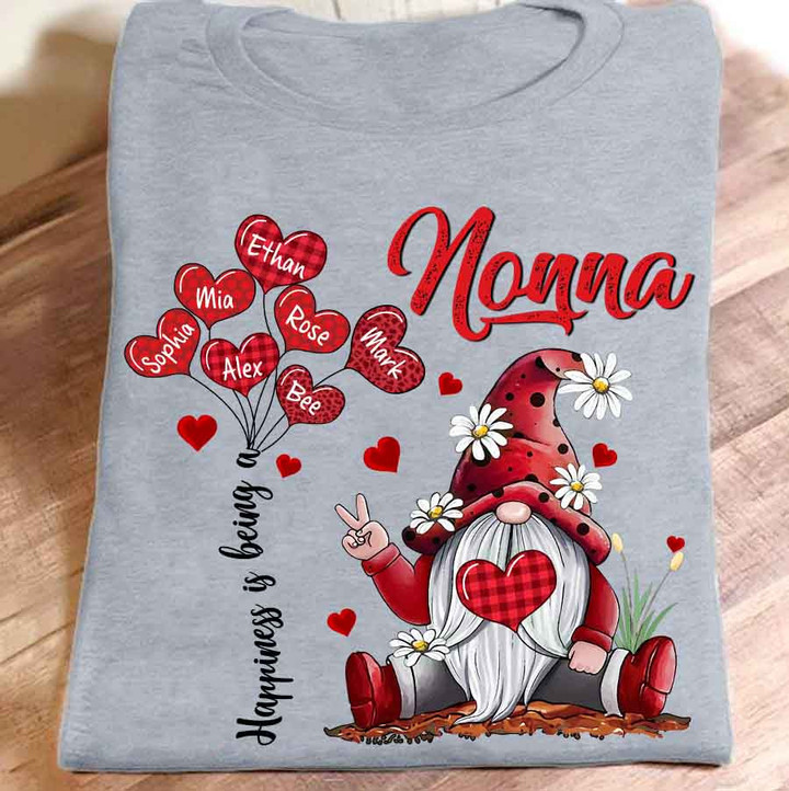 Happiness Is Being A Nonna Gnome Valentine | Personalized T-Shirt