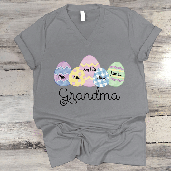 Grandma Eggs Art | Personalized V-Neck Shirt