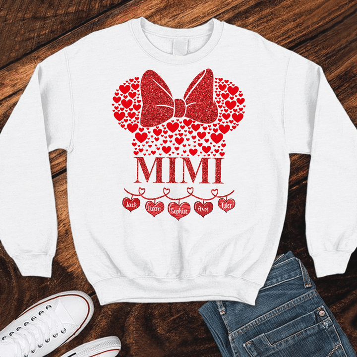 Nana With Grandkids Names Hearts - Valentine Art | Personalized Sweatshirts