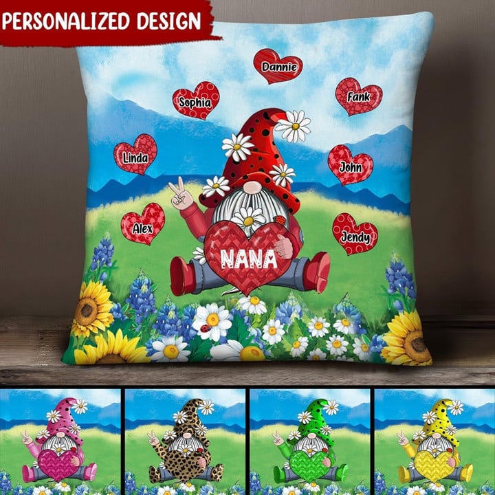 Personalized Gnome Nana and Grandkids Heart Pillow NLA18JAN22NY3 Pillow Humancustom - Unique Personalized Gifts 12x12in 