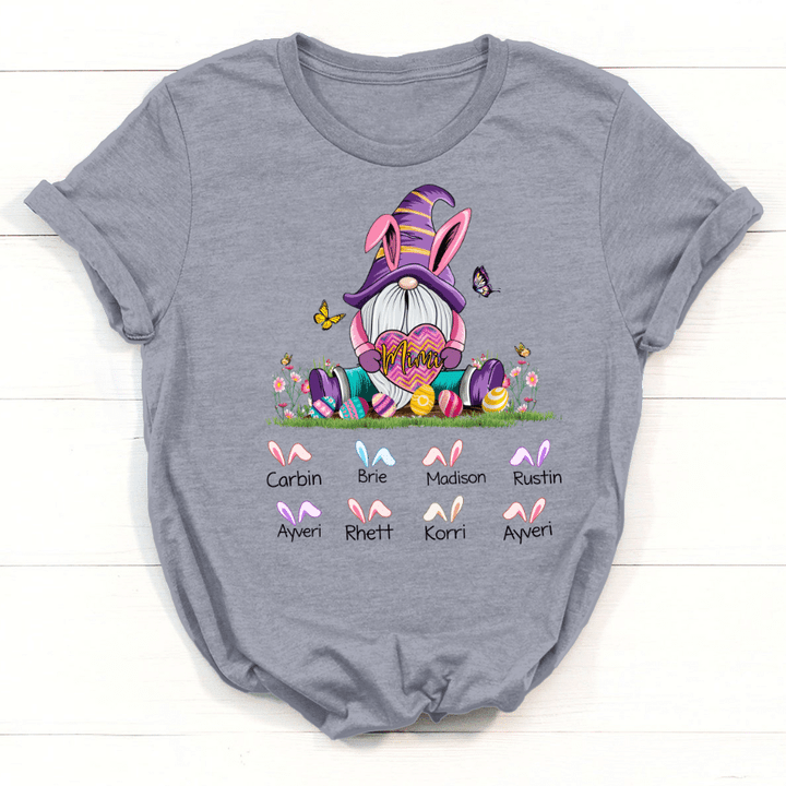 Personalized Gnome Bunny Mimi Custom Names T-Shirt