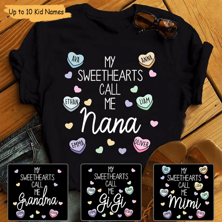 Personalized My Sweetheart Call Me Nana With Grandkids Valentines Day T-Shirt
