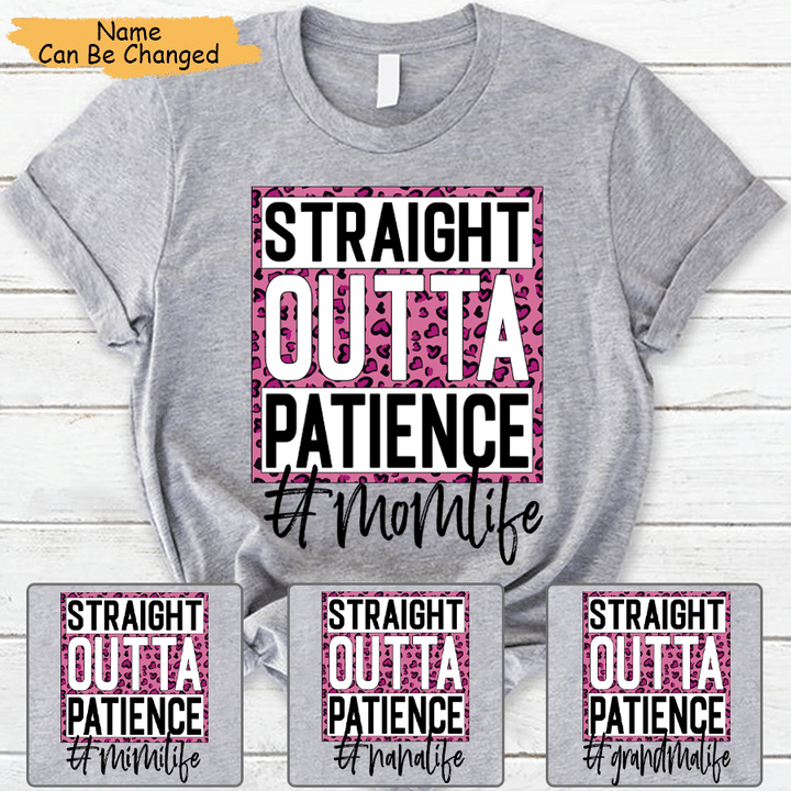 Personalized Straight Outta Patience Mom Life Pink Leopard T-Shirt