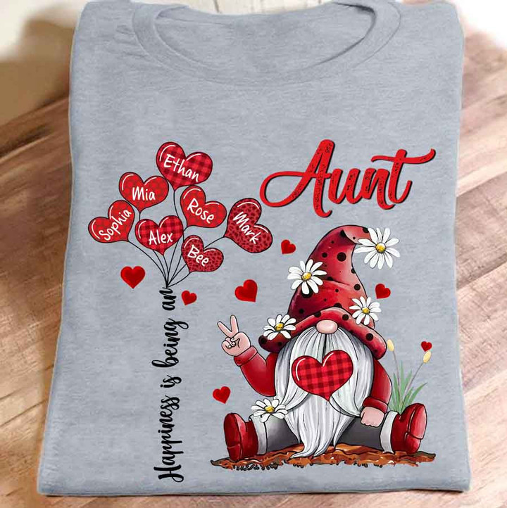 Happiness Is Being An Aunt Gnome Valentine | Personalized T-Shirt