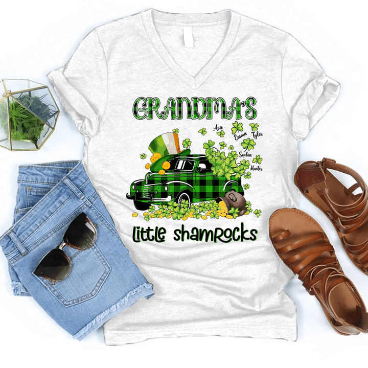 Grandma's Little Shamrocks | Personalized V-Neck Shirt