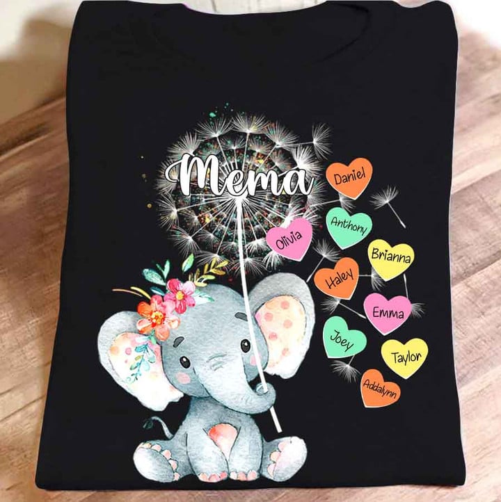 Mema Elephant Cute with Grandkids Heart | Personalized T-Shirt
