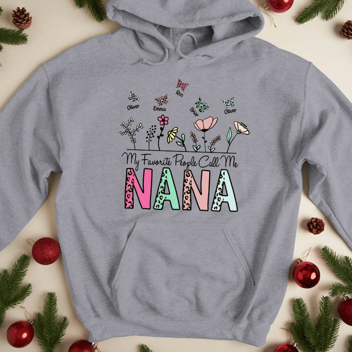 Personalized My Favorite People Call Me Nana Flower With Grandkids Hoodie