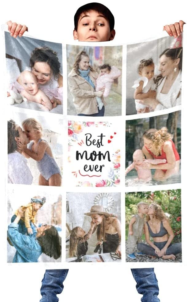 Mothers Day Blanket From Son Daughter Best Mom Ever Blanket, Custom Blanket with Photos, Ultra-Soft Flannel Blankets for Mother's Day, Birthday, Christmas