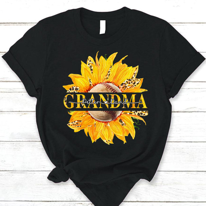 Personalized Shirts Sunflower Leopard Baseball Grandma Shirt For Baseball Grandma Hk10