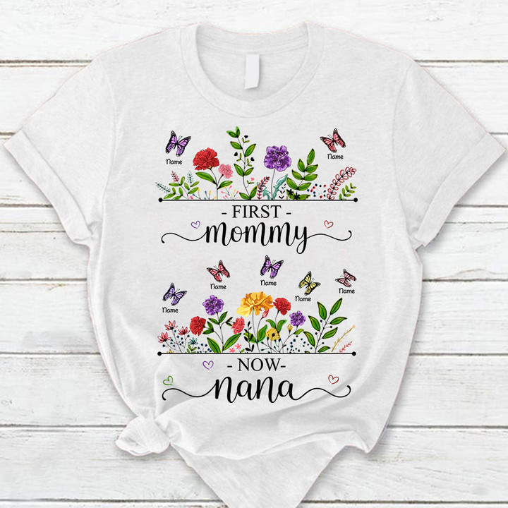 Personalized First Mom Now Nana Carnation Garden Shirt For Grandma