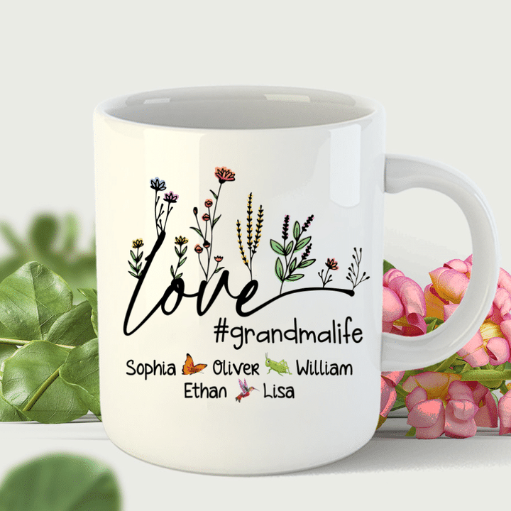 Love Grandma Life And Grandkids Flower Mug