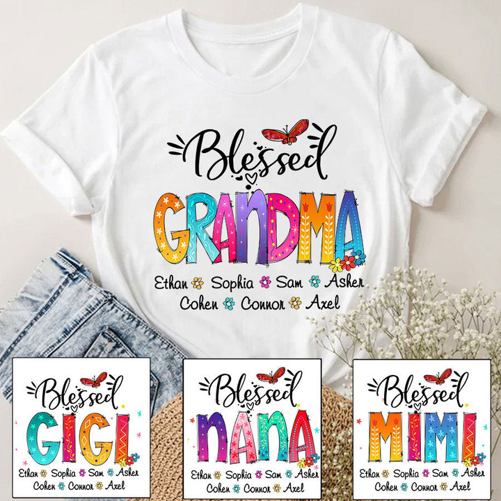 Blessed Grandma Grandklids Flower Colorful T-Shirt