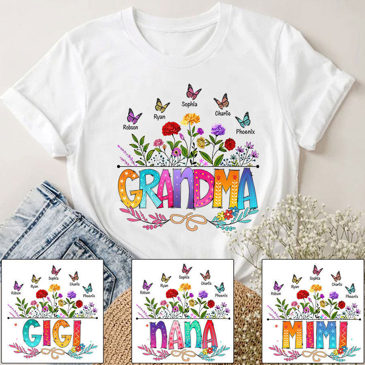 Wildflowers Grandma And Grandkids Butterfly T-Shirt