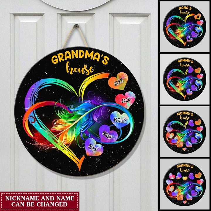 Grandma's House Grandkids Infinity Love Family Mother's Day Gift Heart Rainbow Circle Wooden Sign HLD27APR22TT3 Shape Wooden Sign Humancustom - Unique Personalized Gifts Size 1: 12x12 inches 