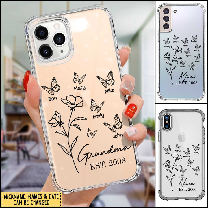 Grandma Est. Year Flower Butterfly Custom Gift For Grandma Space Phone Case