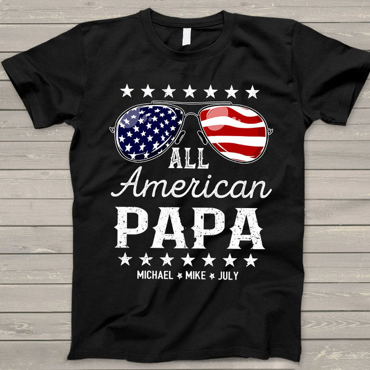 All American Papa Grandkids name Shirt