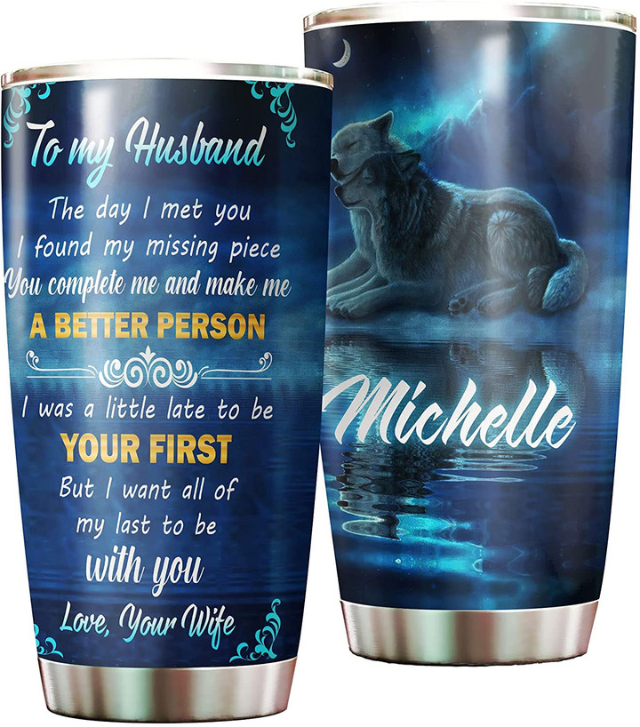 Husband Tumbler, Personalized Wolves To My Husband Loving Letter Stainless Steel Tumbler - Double-Walled Insulation Thermal Cup With Lid Valentines Day Gift For Couple Husband Boyfriend