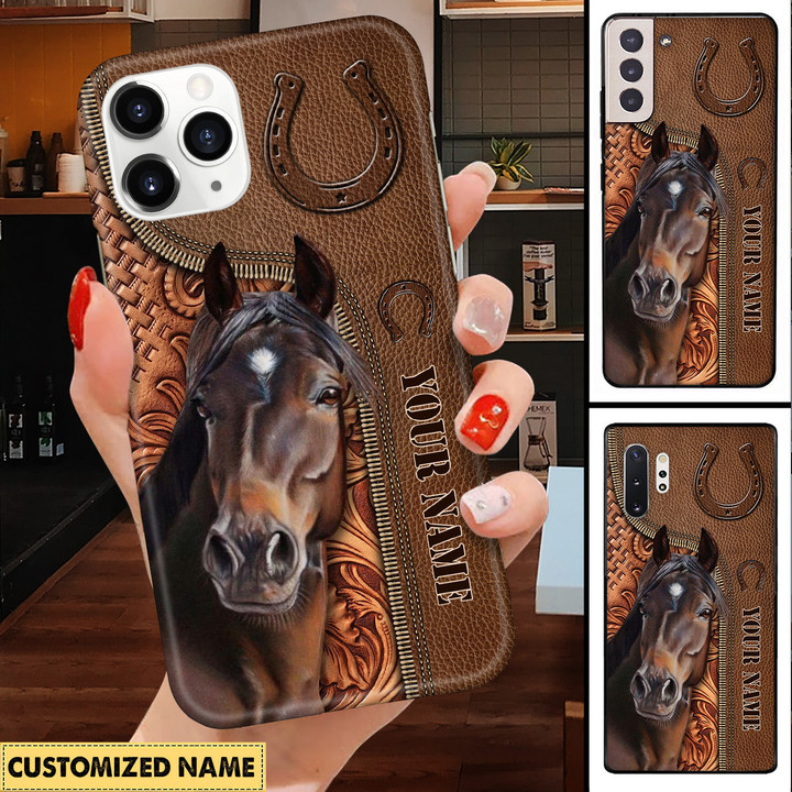 Horse Love Leather Pattern Personalized Phone Case DDL24MAR22CT1 Silicone Phone Case Humancustom - Unique Personalized Gifts Iphone iPhone SE 2020 
